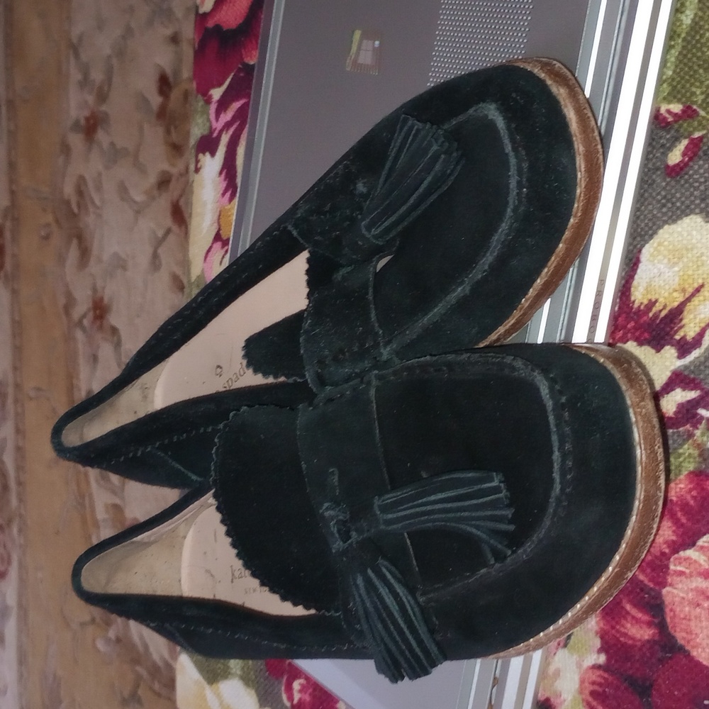 Kate Spade Genuine Suede Black Tassel Loafers.  Very Good Condition.